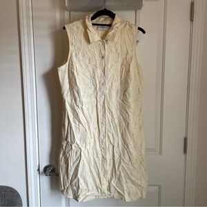 Vintage butter yellow floral linen button dress